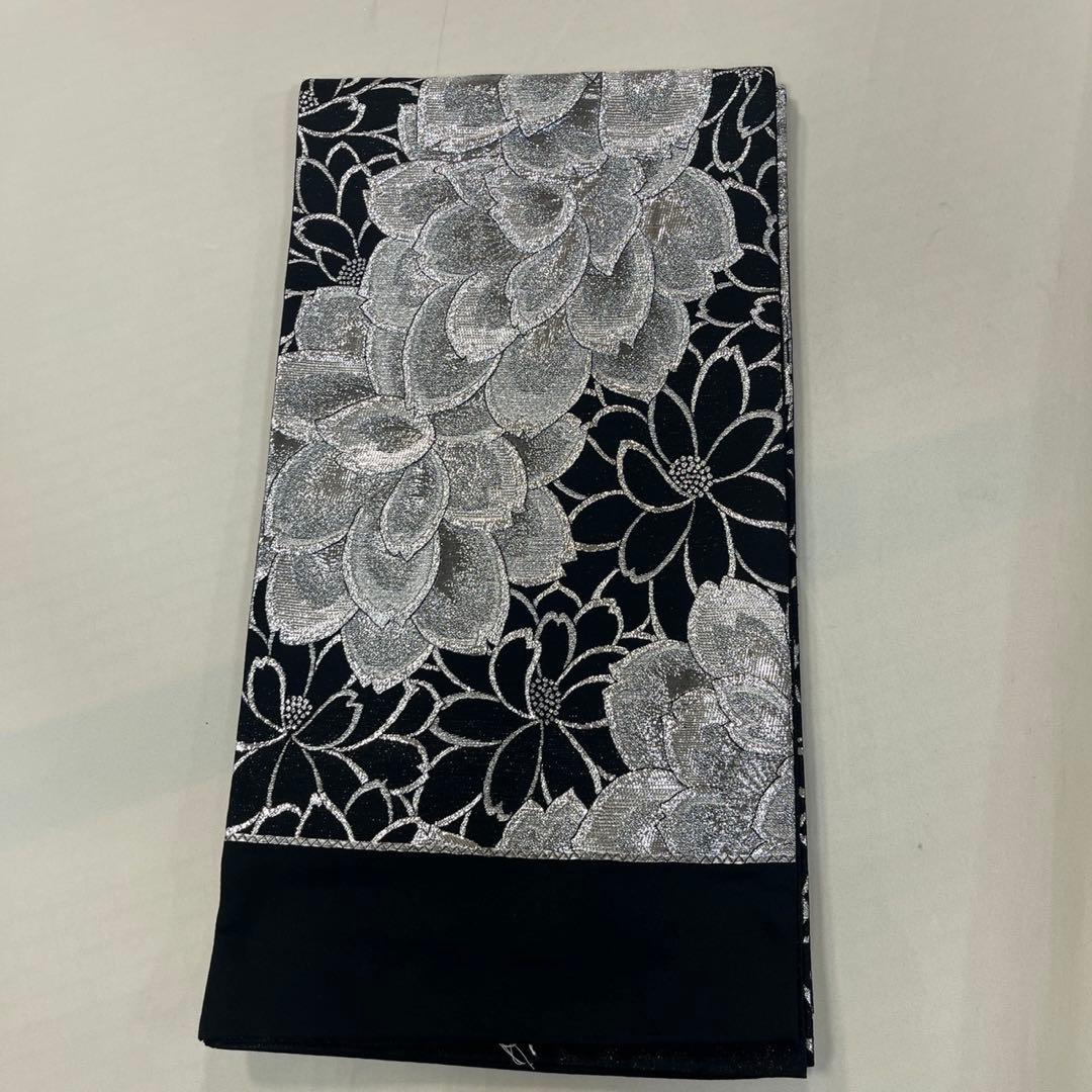 西陣正絹黒シルバー袋帯(芯入れ仕立て)