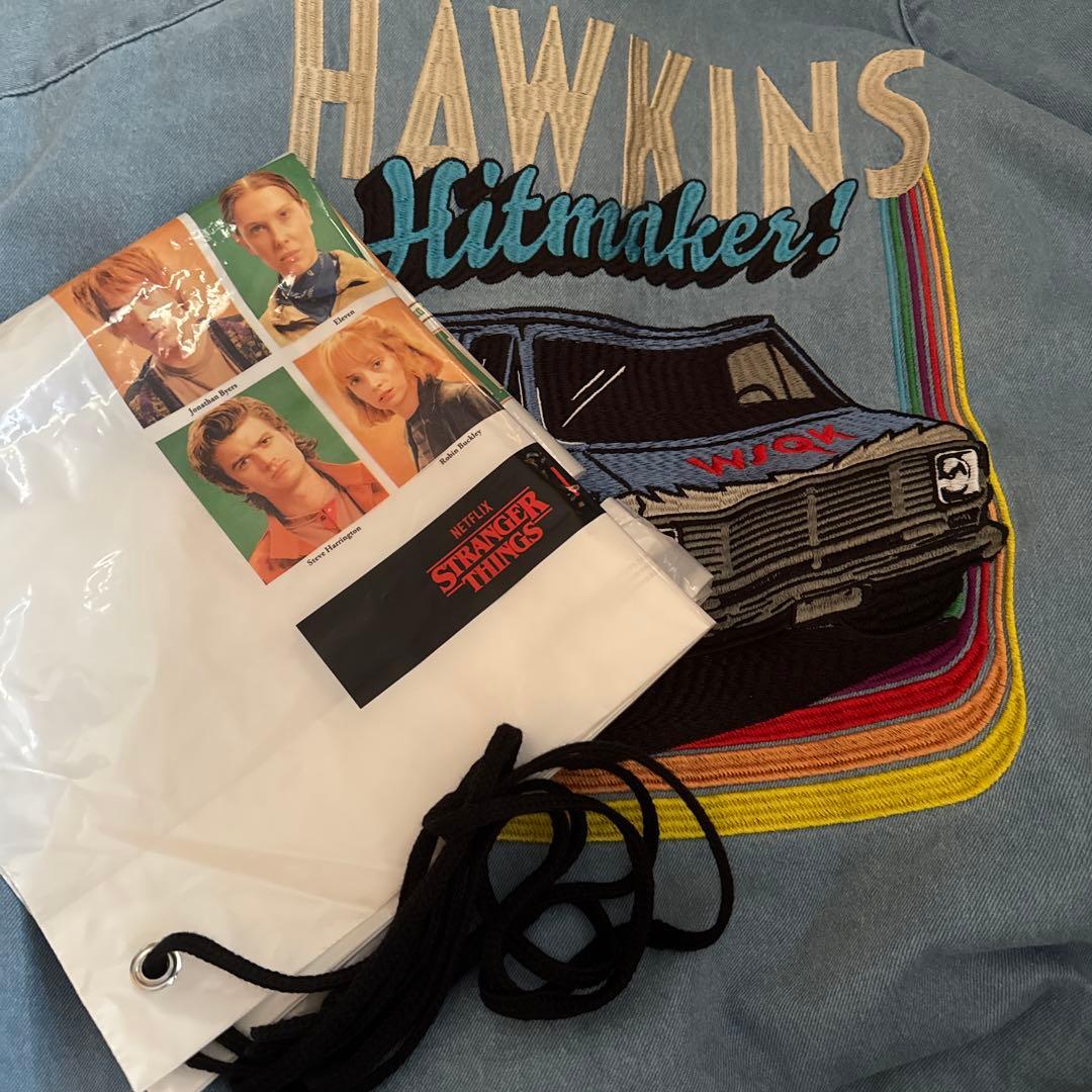 L　STRANGER THINGS コラボデニムブルゾン　ライトブルー（袋付き）