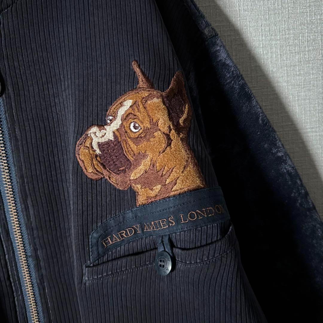 ハーディエイミス ブルゾン ベロア切替 刺繍 裏地キルティング ネイビー XL