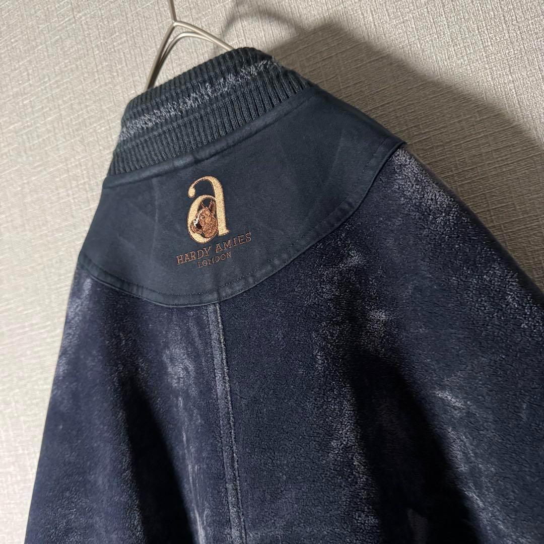ハーディエイミス ブルゾン ベロア切替 刺繍 裏地キルティング ネイビー XL