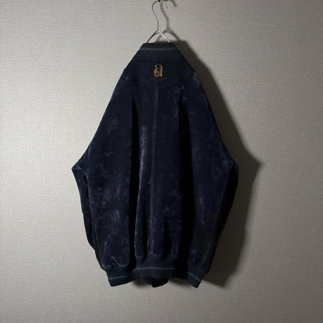 ハーディエイミス ブルゾン ベロア切替 刺繍 裏地キルティング ネイビー XL