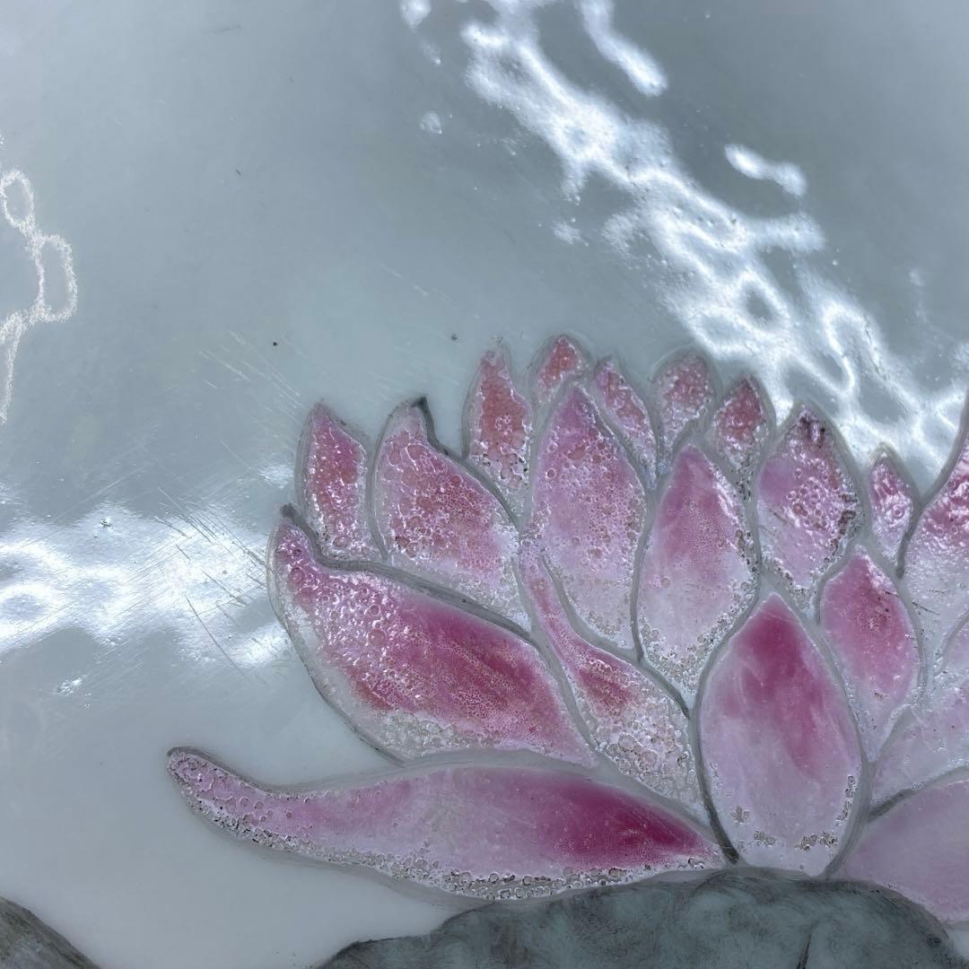 中国清時代　粉彩花鳥図　陶版　直径34.5㎝ タルサ　東さ7-0105☆2F