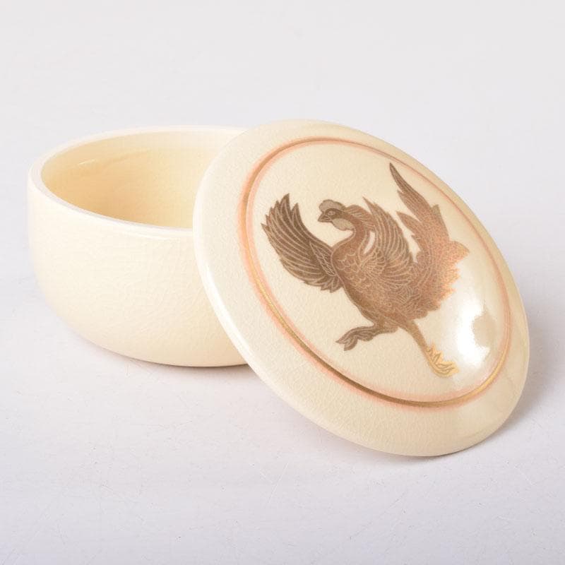 茶道具　色絵金彩　鳳凰文　香合　蓋物　在銘　時代箱　V　8271