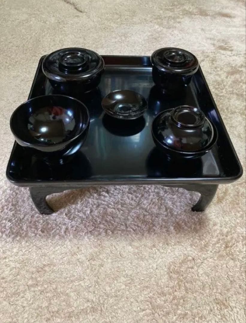 【美品】輪島塗　会席本膳　椀五客　四脚膳　惣黒