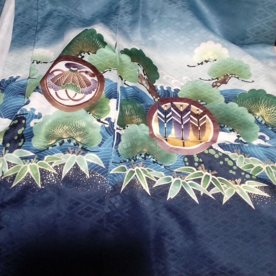 1回着用のみ 5歳男児 七五三着物セット 紺色 伝統的デザイン