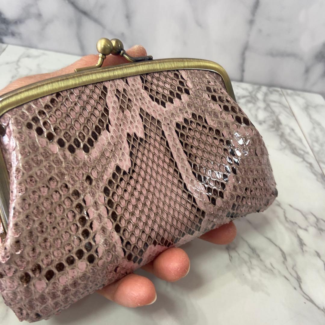 幸　ハンドメイドパイソンの本革親子がま口財布両面各2段ポケット付