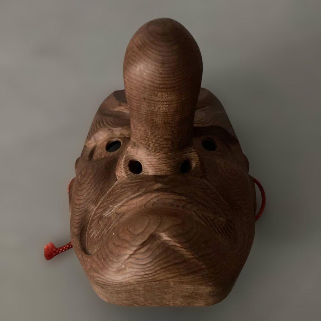 天狗　木彫一刀彫り　お面　天然木　壁掛　魔除　開運