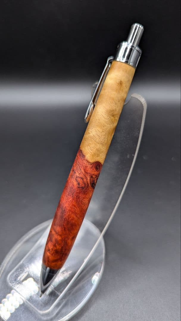 463ペン工房翌檜　特上　本花梨　紅白　瘤杢　木軸シャーペン　ボールペン