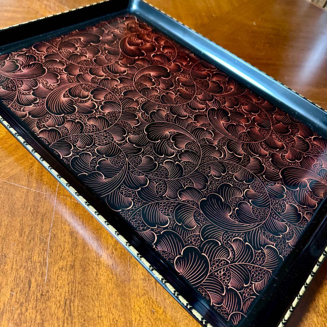 新品 輪島塗 漆 お盆 トレー うるし 伝統工芸 黒 配膳 伝統工芸 漆器