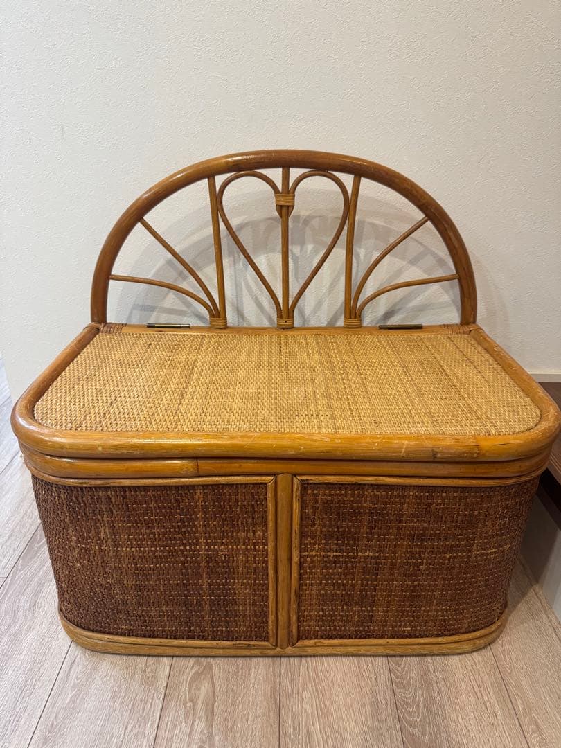 早い者勝ち　ラタン家具　ベンチ　籐家具 ベンチ収納 レトロ　ヴィンテージ　ハート