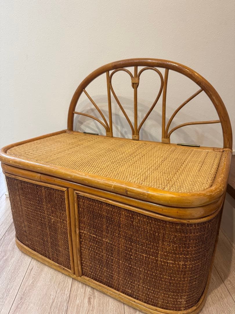 早い者勝ち　ラタン家具　ベンチ　籐家具 ベンチ収納 レトロ　ヴィンテージ　ハート