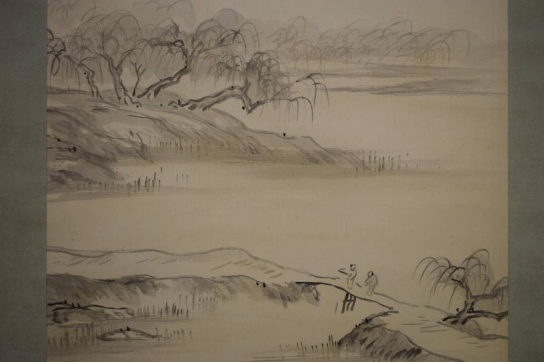 不詳/作者不詳/山水人物図/桐共箱付/布袋屋掛軸HG-23