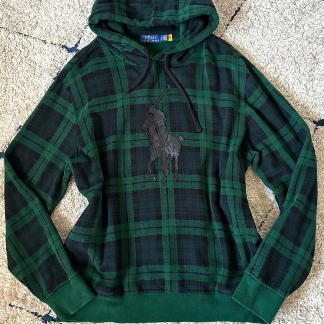 【希少✨】ポロラルフローレン　パーカー　レザーポニー　チェック　プルオーバー　Ｌ