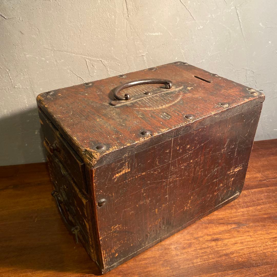 明治 硯箱 時代金具銭函 小引き出し アンティーク 骨董品 古道具 コレクション