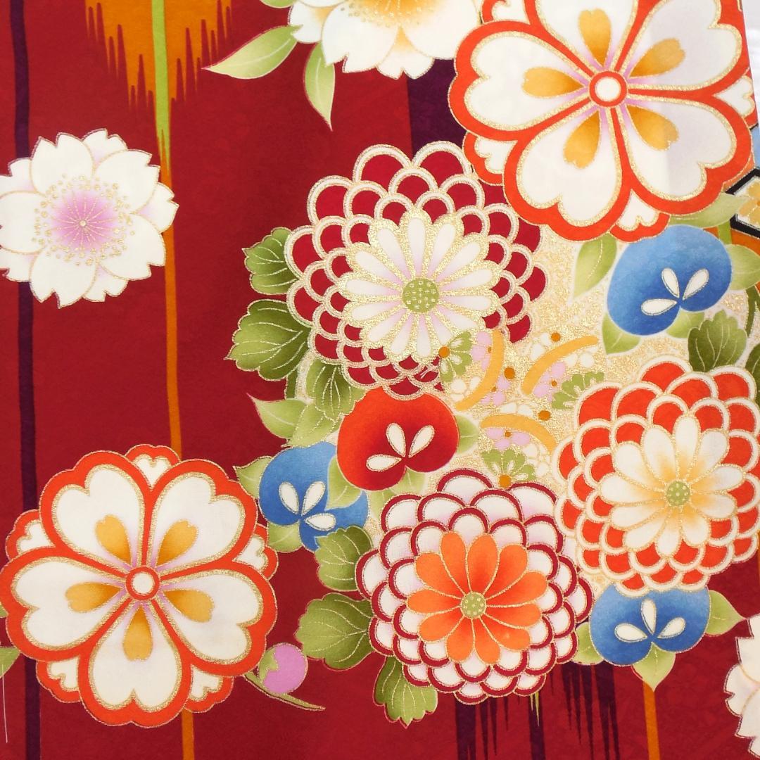 未使用品★洗える振袖　振袖フルセット　ポリ　成人式　振袖　M～Ｌサイズ　赤　花柄