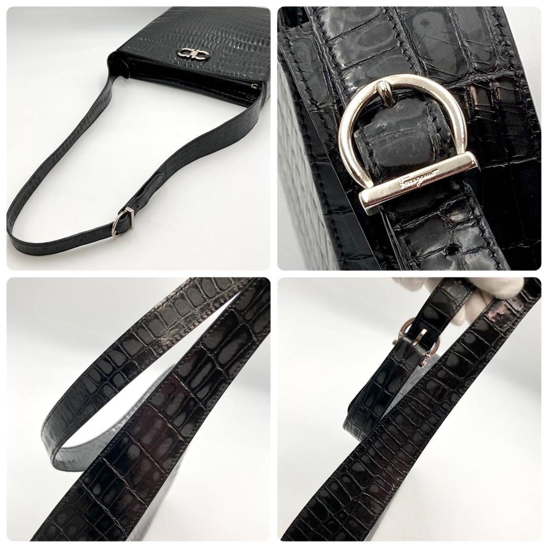 BM✨ サルヴァトーレフェラガモ ガンチーニ ショルダーバッグ 黒 クロコ