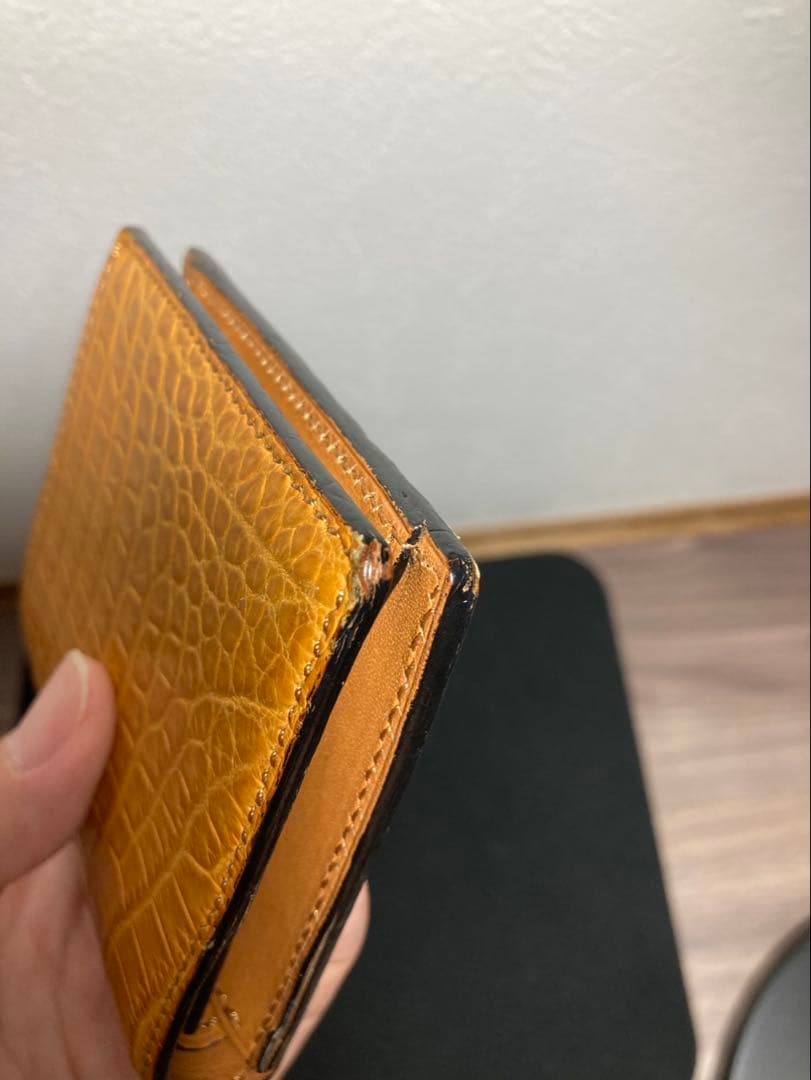 【万双】ミニ財布 クロコダイル キャメル