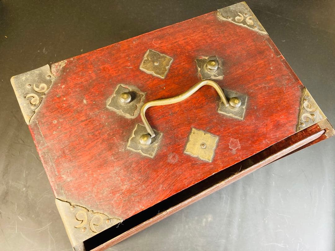 【竹牌】宝飾金具付唐木箱 背竹牌 麻雀牌 骨董品 アンティーク