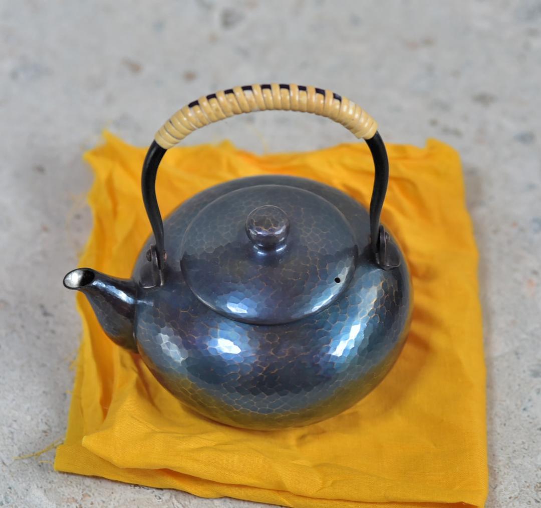 玉川堂　紫金色急須　鎚起銅器、共箱/茶道具