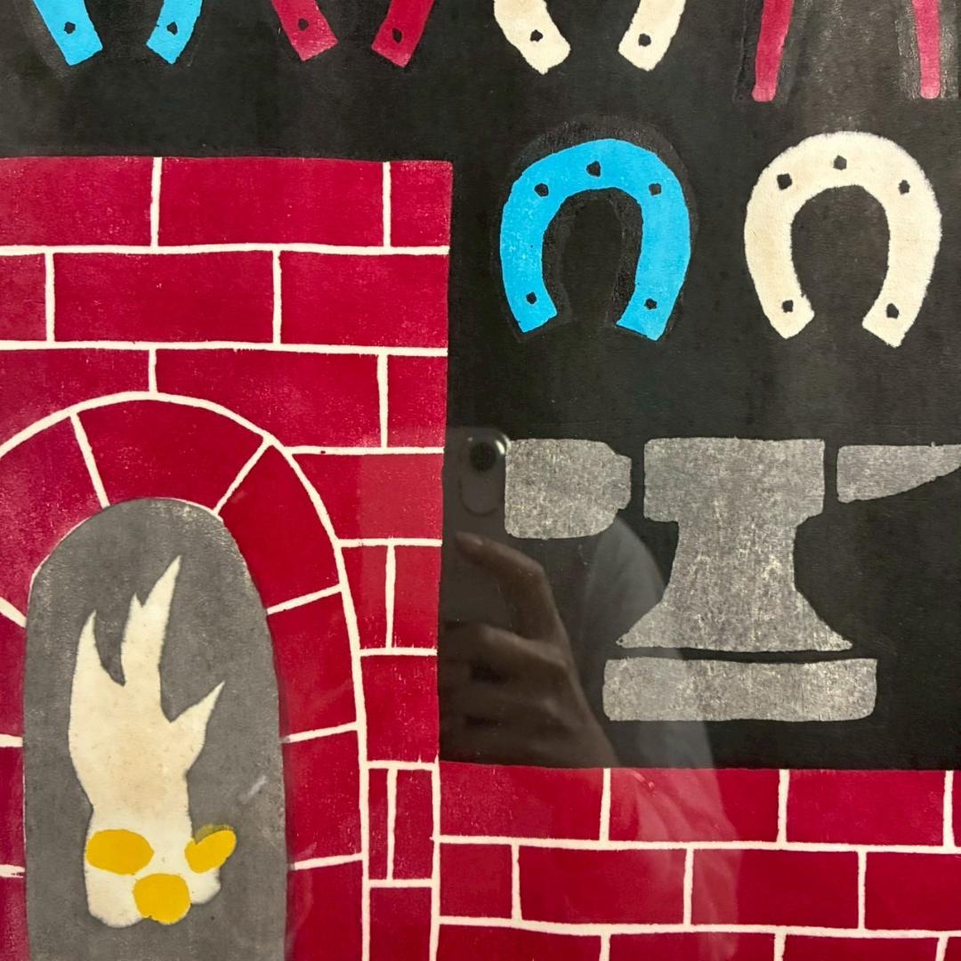 川西英「アンビルコーラス」木版画 直筆サイン入 額縁入 神戸を代表する木版画家