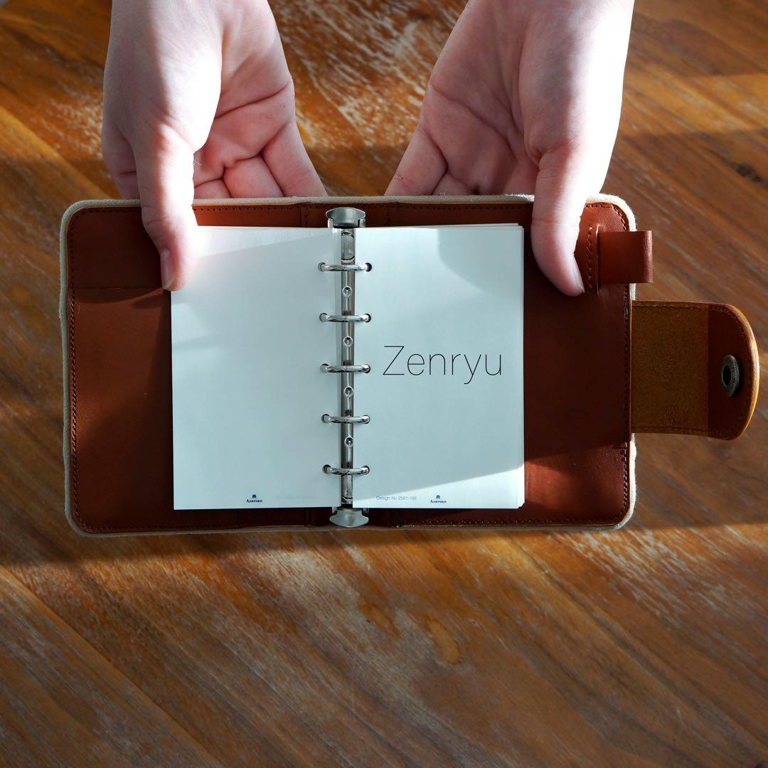 ミナペルホネン　ポンピア　ブラウン×ライトブルー　ミニ5システム手帳