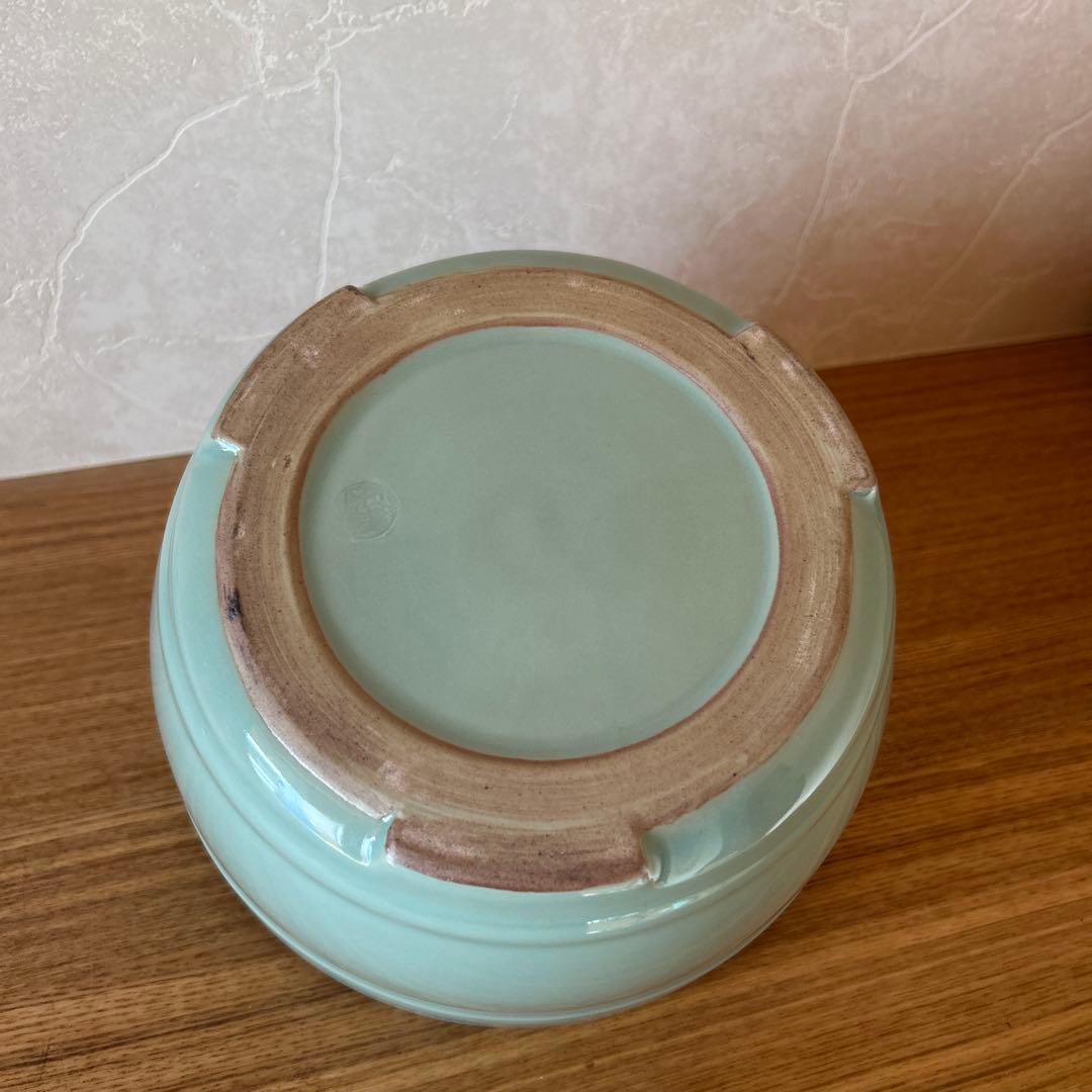 平安　富田静山　青磁手桶形　平水指　割蓋　茶道具