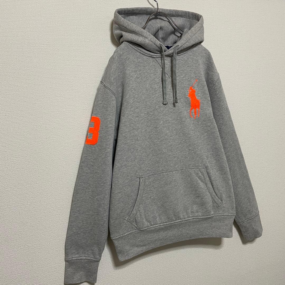 ポロ ラルフローレン ビッグポニー パーカー グレー×オレンジ 袖3 刺繍ロゴ