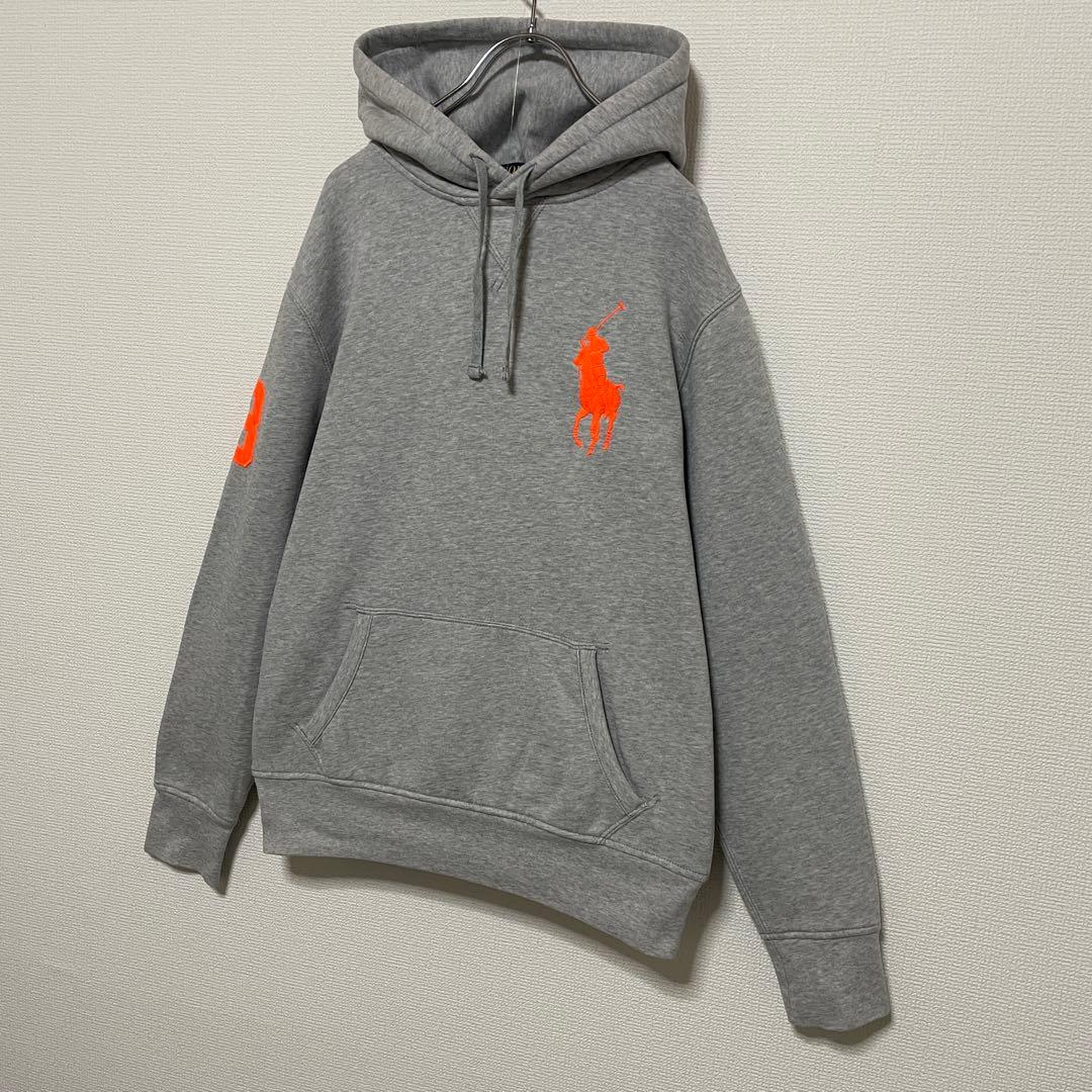 ポロ ラルフローレン ビッグポニー パーカー グレー×オレンジ 袖3 刺繍ロゴ