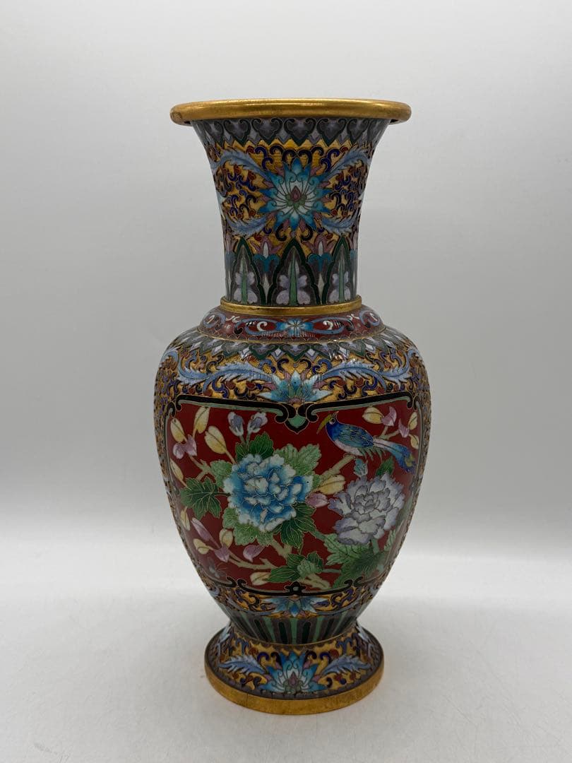 中国　七宝焼　花鳥紋瓶　送料込み260113