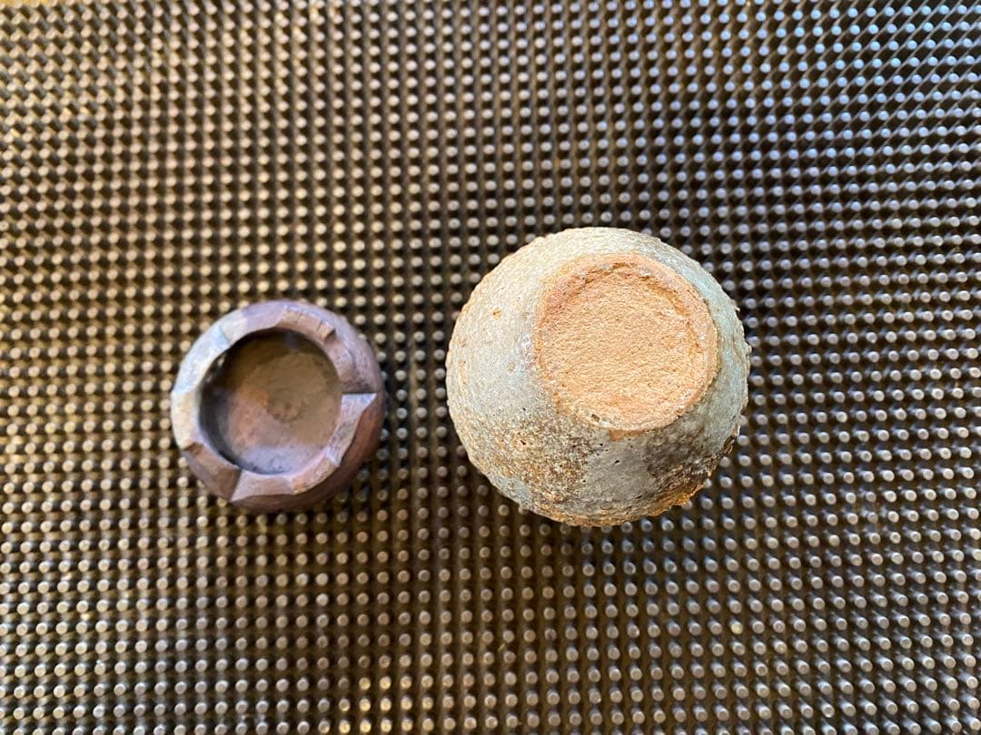 ミニ薪窯鉢　鑑賞台付　３種セット　　ヴィンテージ　一輪挿し　観葉植物　　茶器小物