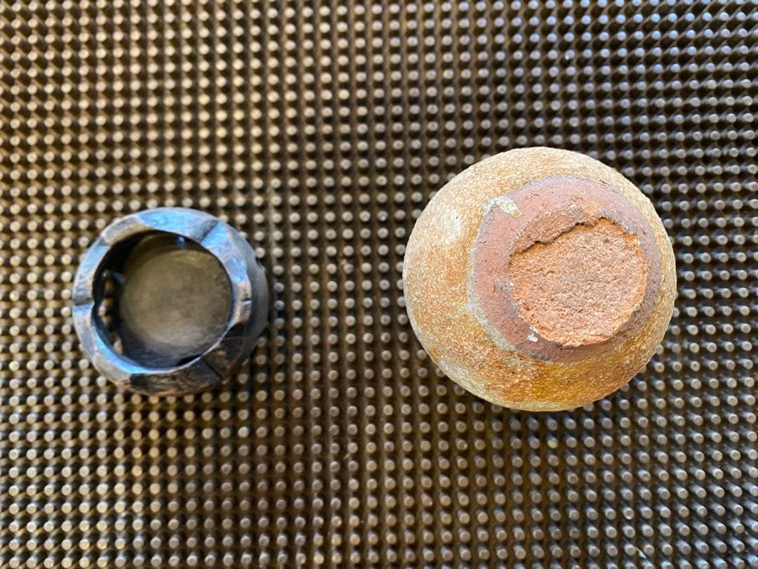 ミニ薪窯鉢　鑑賞台付　３種セット　　ヴィンテージ　一輪挿し　観葉植物　　茶器小物