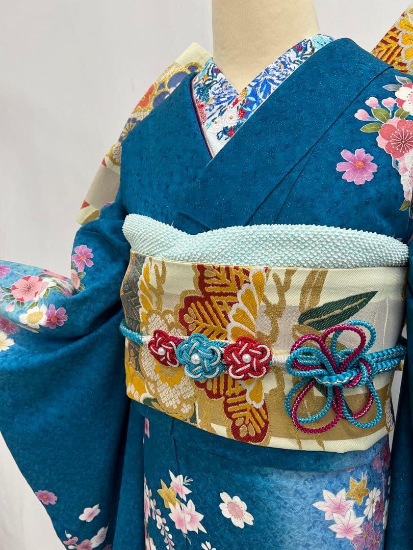 振り袖　フルセット　別誂長襦袢付　成人式　金彩加工　刺繍入り　銀通し　622