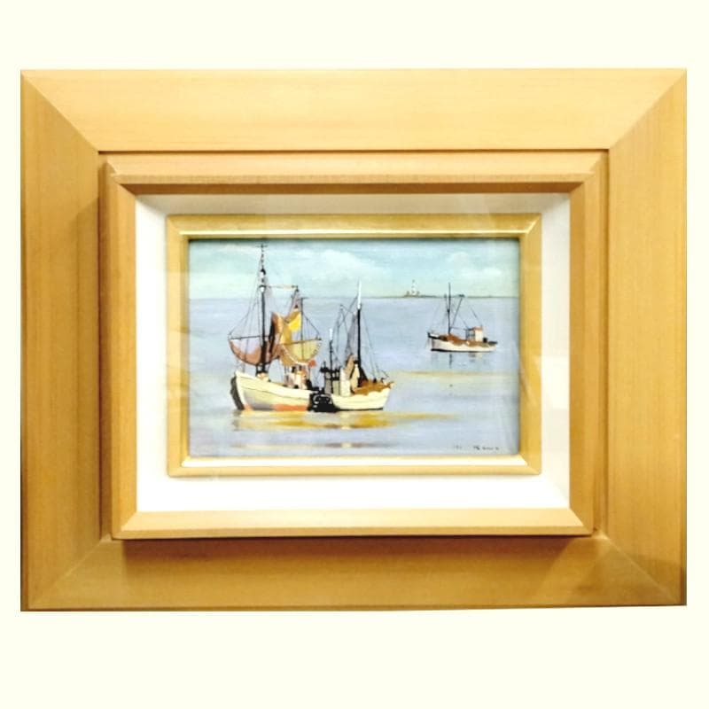 ☆川 雅吉☆「 滞船(北ドイツ） 」油絵　SMサイズ　良好！