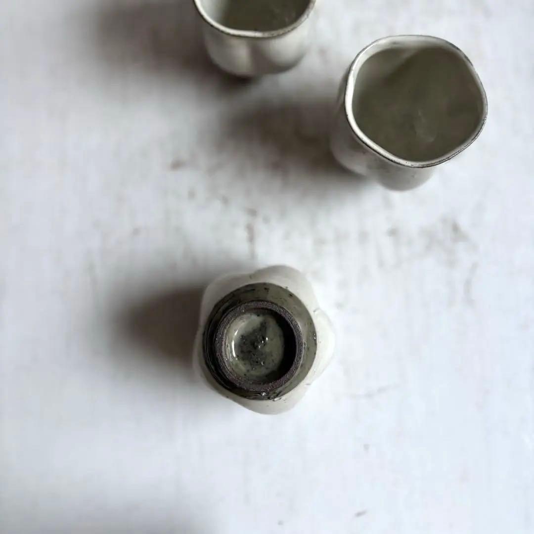 777 民芸 民陶 唐津焼 中里隆 粉引 瓜型湯呑み 3点組 美品