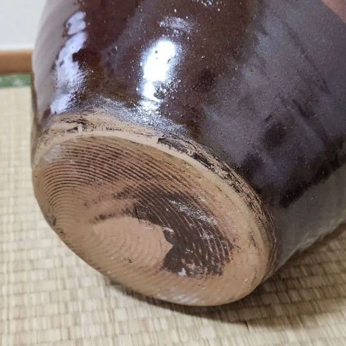 小鹿田焼　飴釉　壺　茶壺