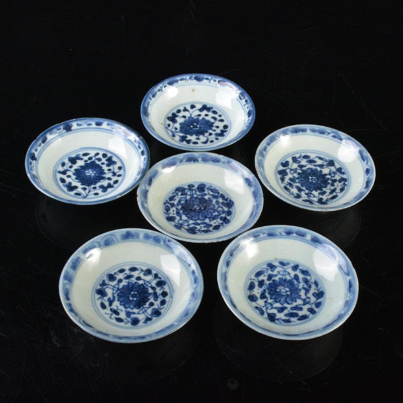 中国　新渡　青花花卉文　銘々皿　小皿　六客　C　R6305