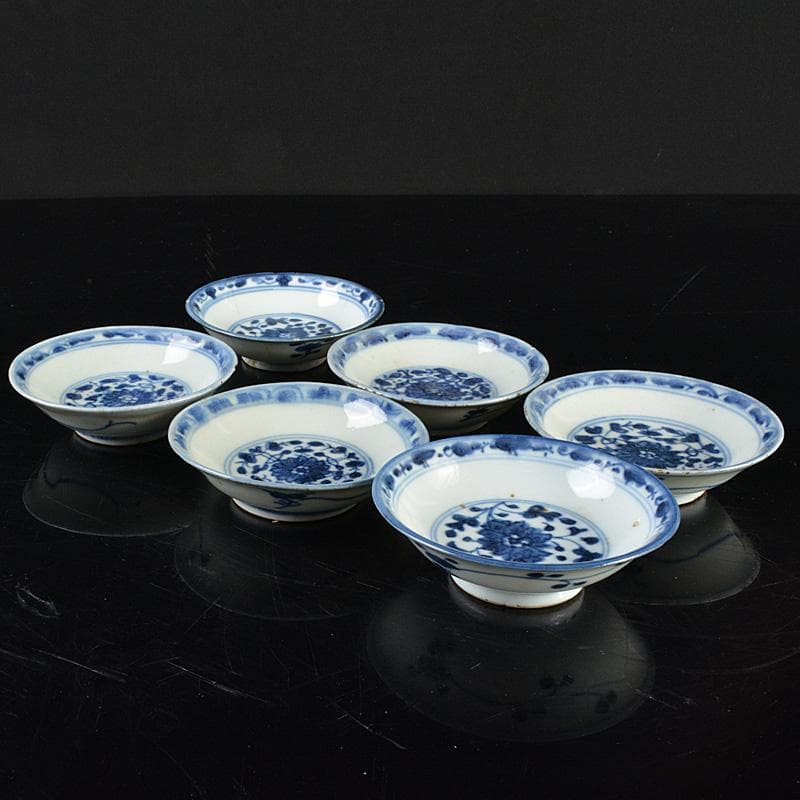 中国　新渡　青花花卉文　銘々皿　小皿　六客　C　R6305