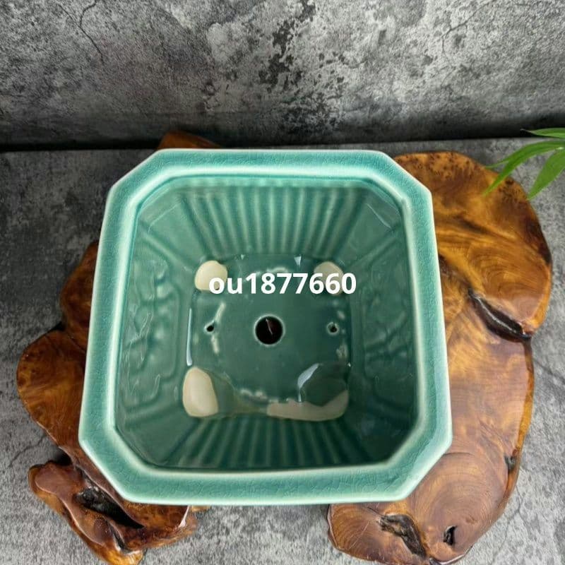 四方緑氷割れ手彩浮彫鉢 盆栽鉢 青磁鉢 多肉植物 植木鉢 小品大品盆栽鉢 置物
