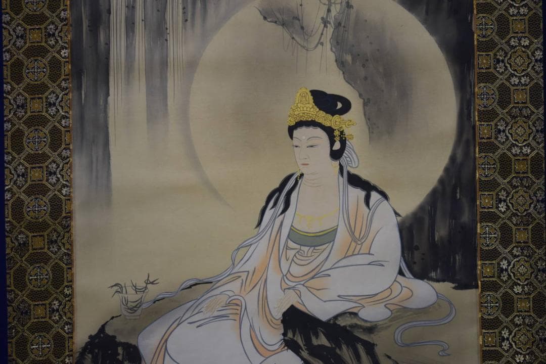 真作/太田煌人/厳上観音/桐共箱付/布袋屋掛軸HF-11