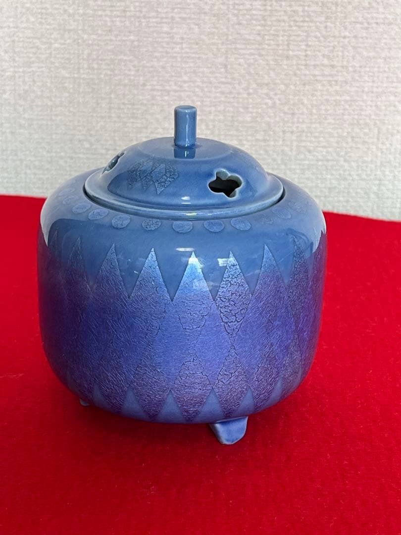 中田一於 淡青釉裏銀彩 香炉 管理N34 九谷焼 日本工芸会正会員 茶道具