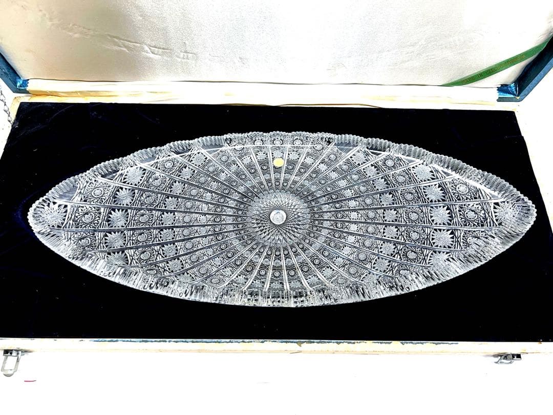 再々値下❣️新品 ボヘミア 高級 クリスタル ハンドメイド プレート 楕円形 大皿