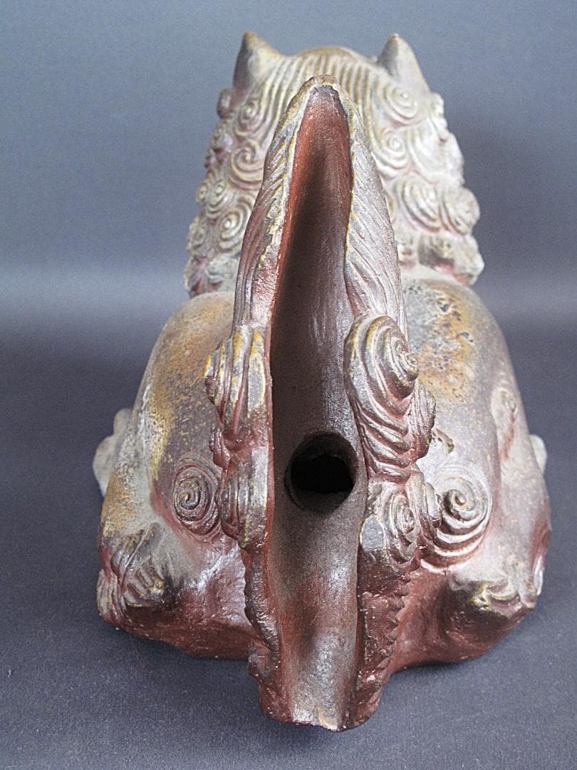 優品‼ 備前名工! 藤原陶斎 作『獅子置物』細工物 高19.5㎝ 横38㎝