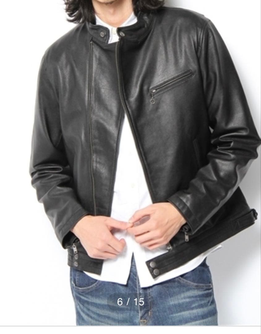 【美品】ビームス ライダース ジャケット シングル ノーカラー やぎ革 黒 S