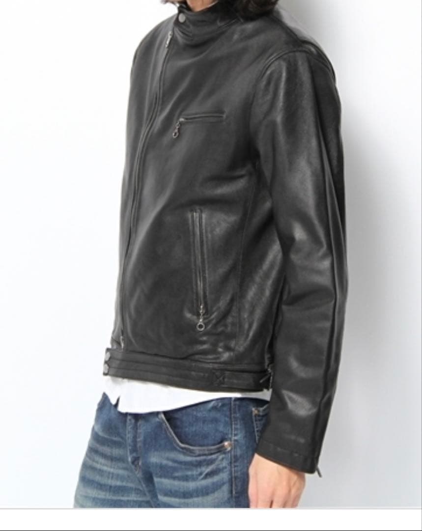 【美品】ビームス ライダース ジャケット シングル ノーカラー やぎ革 黒 S