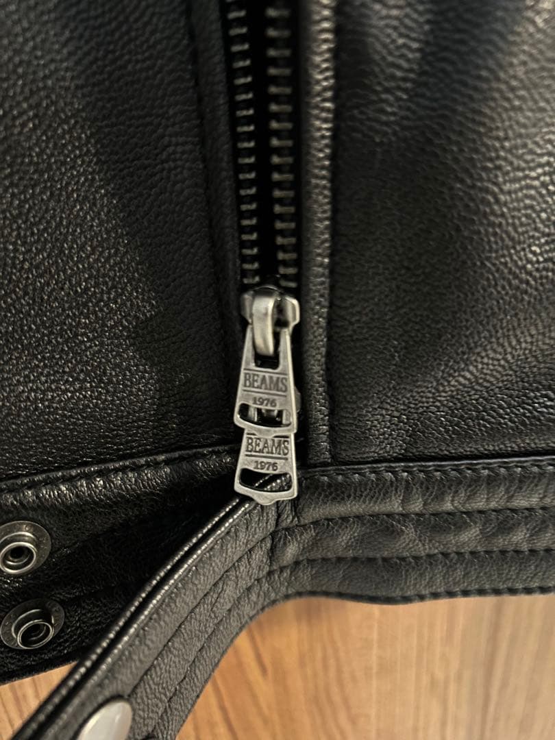 【美品】ビームス ライダース ジャケット シングル ノーカラー やぎ革 黒 S