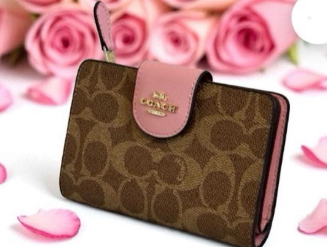 COACH 二つ折り財布 ブラウン/ピンク