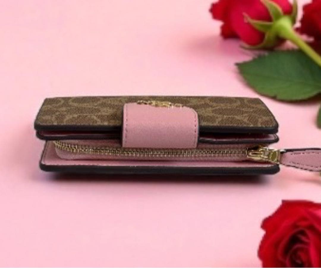 COACH 二つ折り財布 ブラウン/ピンク