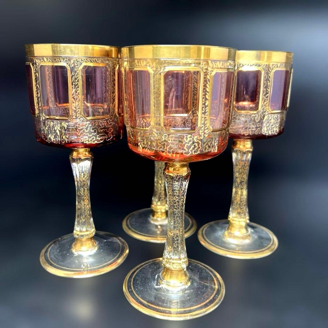 ボヘミア　パネルグラス4点　高さ17.6㎝　東Y7-1020☆1F