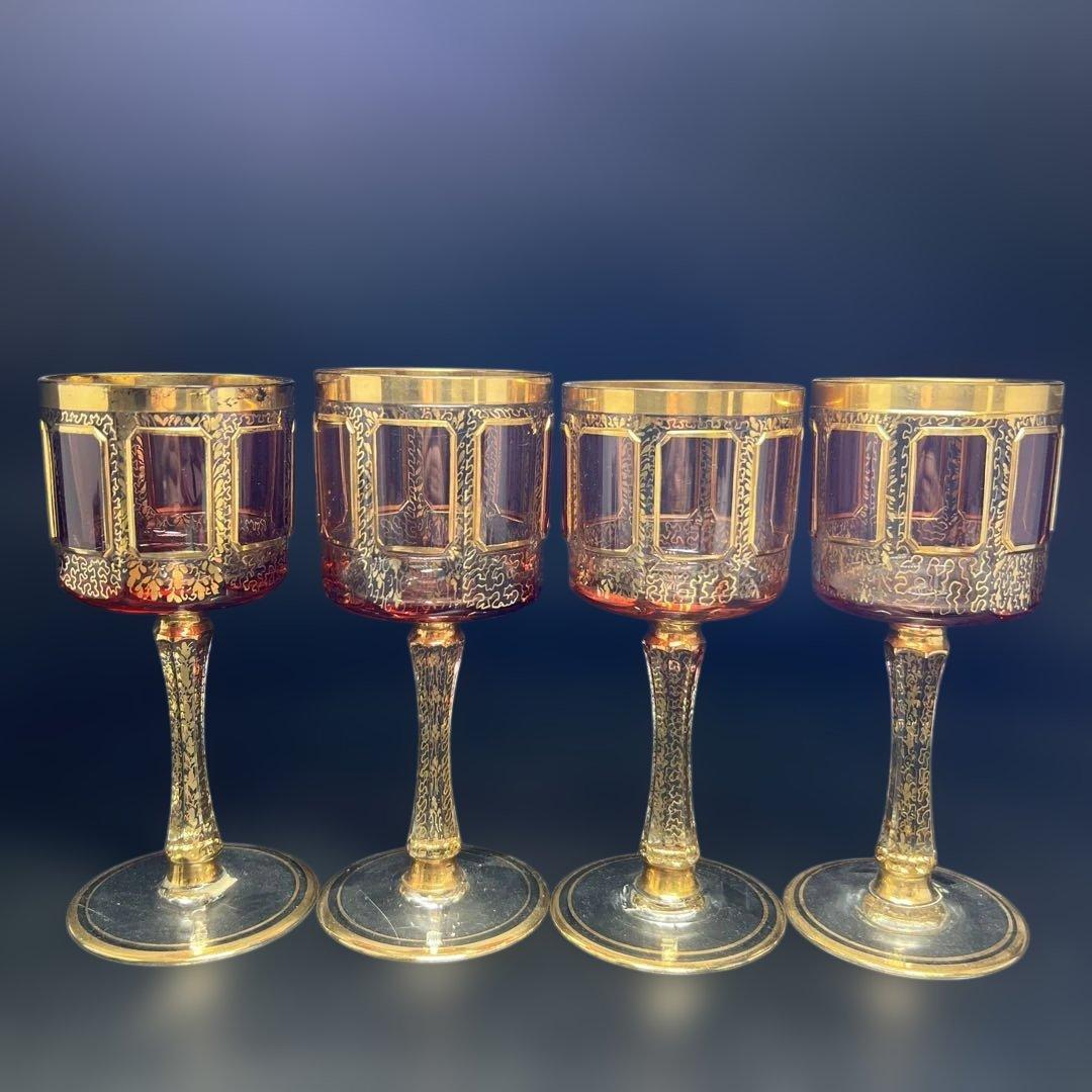 ボヘミア　パネルグラス4点　高さ17.6㎝　東Y7-1020☆1F