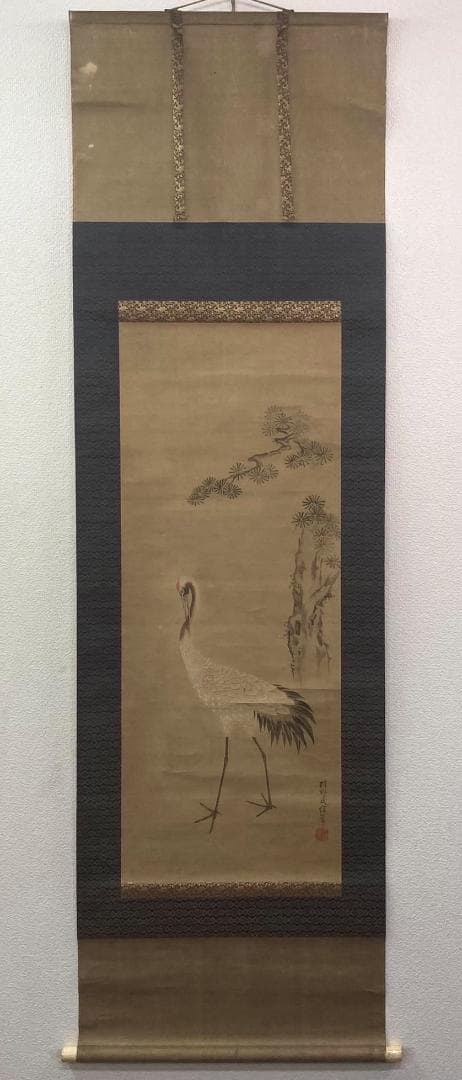 狩野氏信「鶴」花鳥画 掛軸 紙本